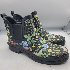 Keds x Rifle Paper Co. Womens 9 Rowan Black Floral Print Rain Boots WF65356